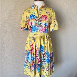Floral Yellow Polyester Dress Size M